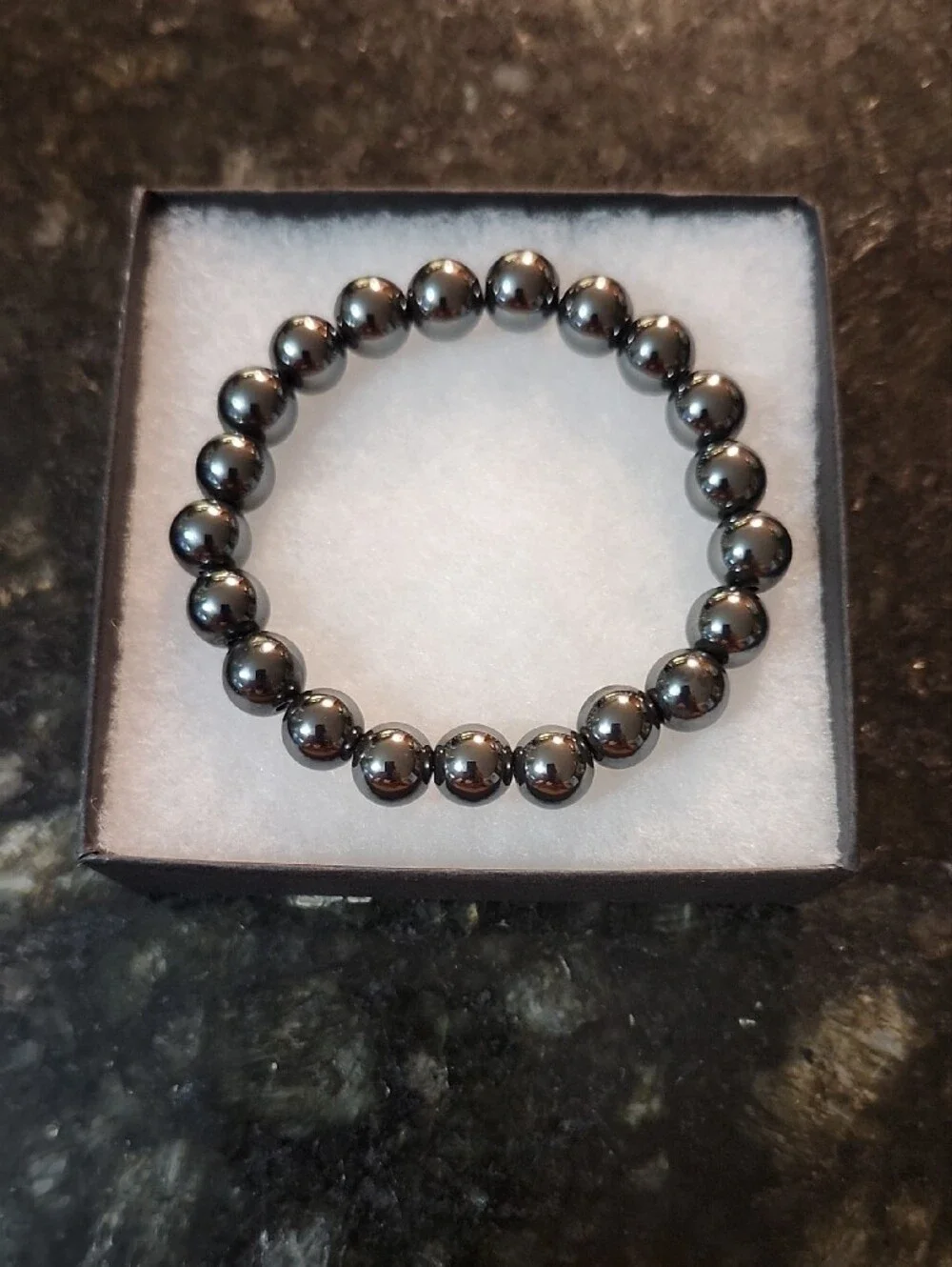 Handcrafted Men's Black Hematite Beaded Stretch Bracelet